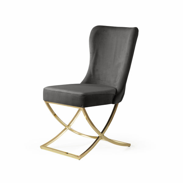 Homeroots Set Of Two Tufted Gray And Gold Upholstered Microfiber Dining Side Chairs  Metal And Wood 520140