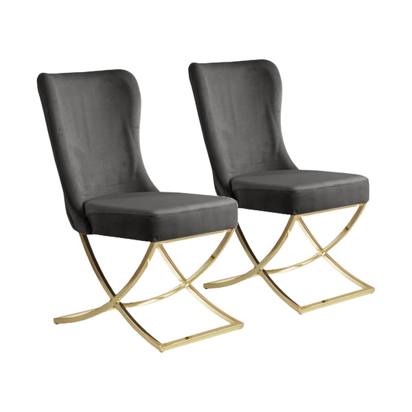 Homeroots Set Of Two Tufted Gray And Gold Upholstered Microfiber Dining Side Chairs  Metal And Wood 520140