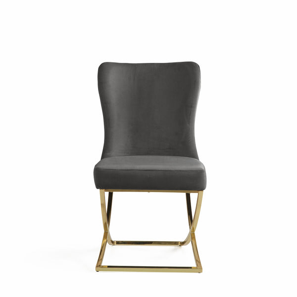 Homeroots Set Of Two Tufted Gray And Gold Upholstered Microfiber Dining Side Chairs  Metal And Wood 520140