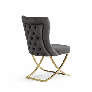 Homeroots Set Of Two Tufted Gray And Gold Upholstered Microfiber Dining Side Chairs  Metal And Wood 520140