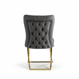 Homeroots Set Of Two Tufted Gray And Gold Upholstered Microfiber Dining Side Chairs  Metal And Wood 520140
