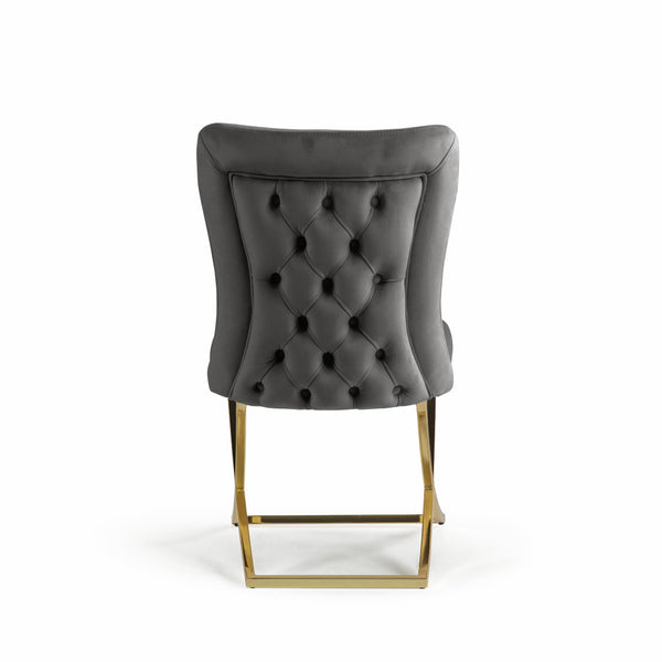 Homeroots Set Of Two Tufted Gray And Gold Upholstered Microfiber Dining Side Chairs  Metal And Wood 520140