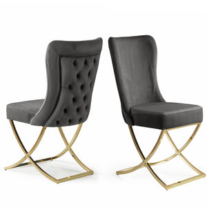 Homeroots Set Of Two Tufted Gray And Gold Upholstered Microfiber Dining Side Chairs  Metal And Wood 520140