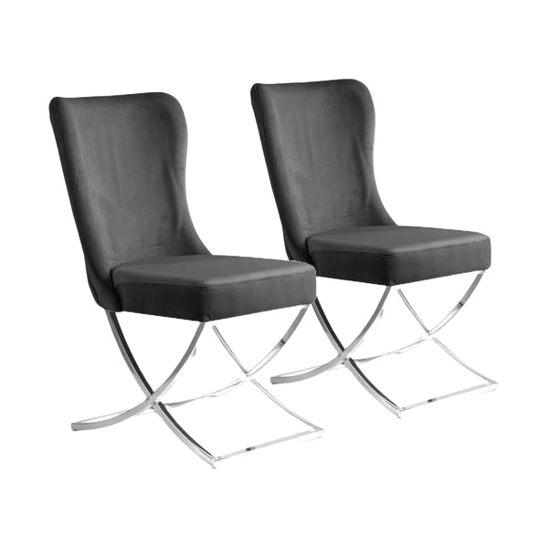 Homeroots Set Of Two Tufted Gray And Silver Upholstered Microfiber Dining Side Chairs  Metal And Wood 520141