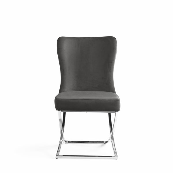 Homeroots Set Of Two Tufted Gray And Silver Upholstered Microfiber Dining Side Chairs  Metal And Wood 520141