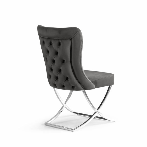 Homeroots Set Of Two Tufted Gray And Silver Upholstered Microfiber Dining Side Chairs  Metal And Wood 520141