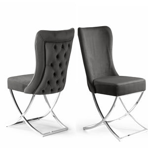 Homeroots Set Of Two Tufted Gray And Silver Upholstered Microfiber Dining Side Chairs  Metal And Wood 520141