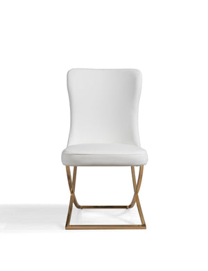 Homeroots Set Of Two Tufted White And Gold Upholstered Faux Leather Dining Chairs  Metal And Wood 520142