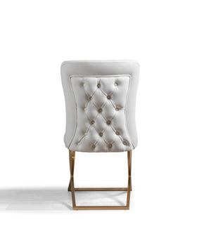 Homeroots Set Of Two Tufted White And Gold Upholstered Faux Leather Dining Chairs  Metal And Wood 520142