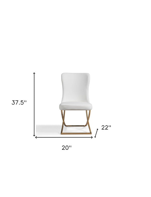 Homeroots Set Of Two Tufted White And Gold Upholstered Faux Leather Dining Chairs  Metal And Wood 520142