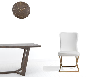 Homeroots Set Of Two Tufted White And Gold Upholstered Faux Leather Dining Chairs  Metal And Wood 520142