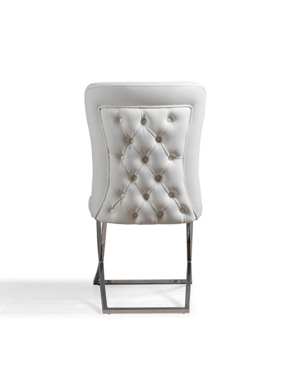 Homeroots Set Of Two Tufted White And Chrome Upholstered Faux Leather Dining Chairs  Metal And Wood 520143