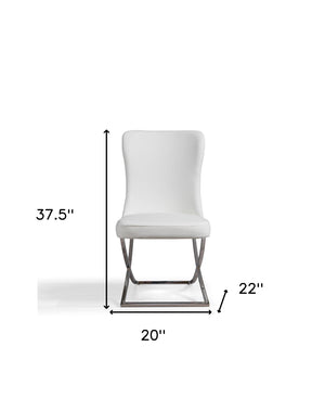 Homeroots Set Of Two Tufted White And Chrome Upholstered Faux Leather Dining Chairs  Metal And Wood 520143