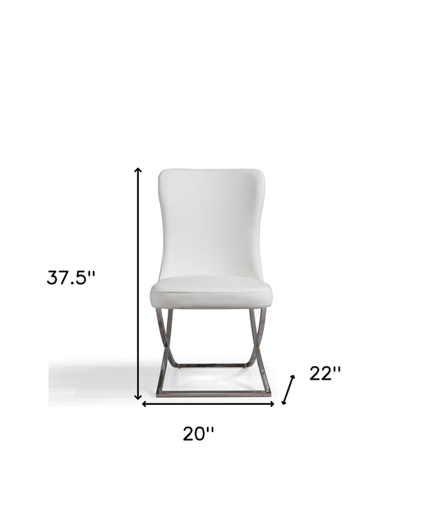 Homeroots Set Of Two Tufted White And Chrome Upholstered Faux Leather Dining Chairs  Metal And Wood 520143
