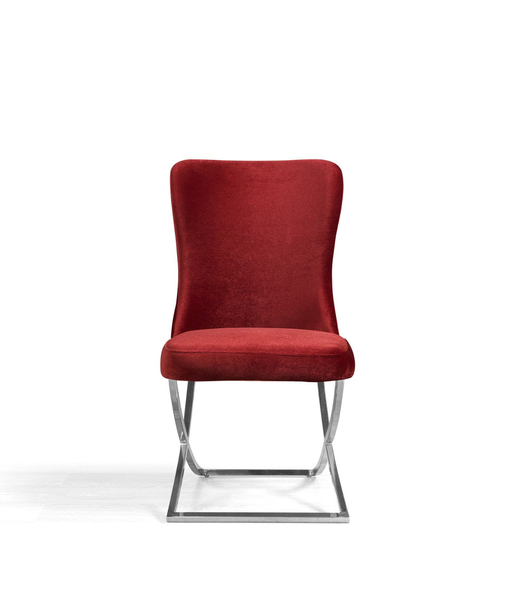 Homeroots Set Of Two Tufted Burgundy And Silver Upholstered Microfiber Dining Side Chairs  Metal And Wood 520145