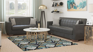 Homeroots 52" Black Brown Faux Leather Futon Convertible Sleeper Love Seat With Storage And Toss Pillows   520146