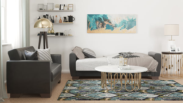 Homeroots 52" Black Brown Faux Leather Futon Convertible Sleeper Love Seat With Storage And Toss Pillows   520146