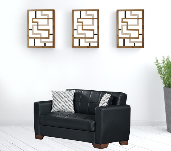 Homeroots 52" Black Brown Faux Leather Futon Convertible Sleeper Love Seat With Storage And Toss Pillows   520146