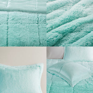 English Elm Full/Queen Brielle Shaggy Faux Fur Comforter Mini Set Ombre Plush Reversible Hypoallergenic Cozy Aqua 15.75 L x 11.02 W x 11.02 H B03595985