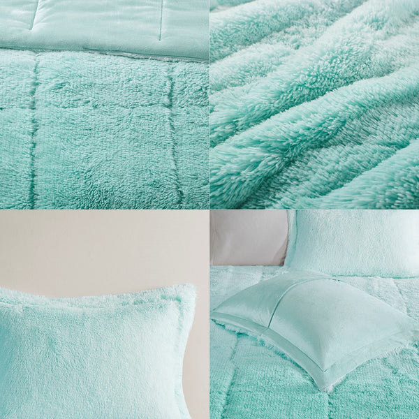 English Elm King/Cal King Brielle Ombre Shaggy Faux Fur Comforter Mini Set - Plush Hypoallergenic Cozy Warmth Aqua 15.75 L x 11.81 W x 11.81 H B03595986