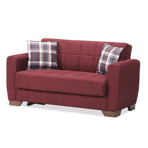 Homeroots 52" Burgundy Brown Chenille Futon Convertible Sleeper Love Seat With Storage And Toss Pillows   520150
