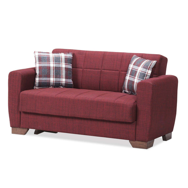 Homeroots 52" Burgundy Brown Chenille Futon Convertible Sleeper Love Seat With Storage And Toss Pillows   520150