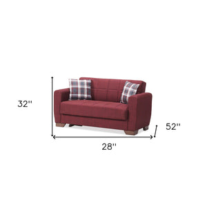 Homeroots 52" Burgundy Brown Chenille Futon Convertible Sleeper Love Seat With Storage And Toss Pillows   520150