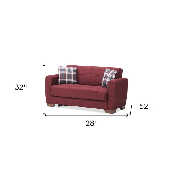 Homeroots 52" Burgundy Brown Chenille Futon Convertible Sleeper Love Seat With Storage And Toss Pillows   520150