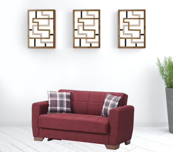 Homeroots 52" Burgundy Brown Chenille Futon Convertible Sleeper Love Seat With Storage And Toss Pillows   520150