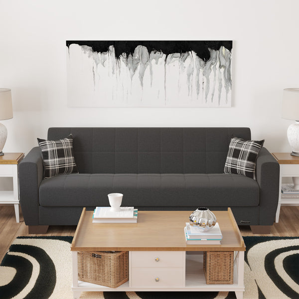 Homeroots 84" Black Chenille Sleeper Sleeper Sofa And Toss Pillows With Brown Legs   520154