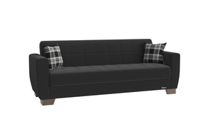 Homeroots 84" Black Chenille Sleeper Sleeper Sofa And Toss Pillows With Brown Legs   520154