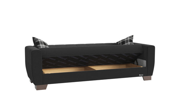 Homeroots 84" Black Chenille Sleeper Sleeper Sofa And Toss Pillows With Brown Legs   520154