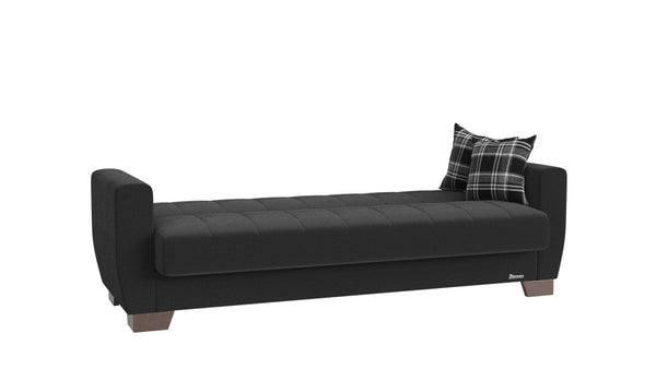 Homeroots 84" Black Chenille Sleeper Sleeper Sofa And Toss Pillows With Brown Legs   520154