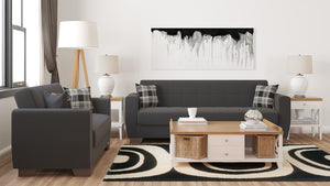 Homeroots 84" Black Chenille Sleeper Sleeper Sofa And Toss Pillows With Brown Legs   520154