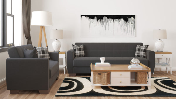 Homeroots 84" Black Chenille Sleeper Sleeper Sofa And Toss Pillows With Brown Legs   520154