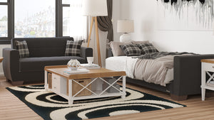 Homeroots 84" Black Chenille Sleeper Sleeper Sofa And Toss Pillows With Brown Legs   520154