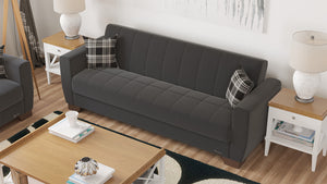 Homeroots 84" Black Chenille Sleeper Sleeper Sofa And Toss Pillows With Brown Legs   520154