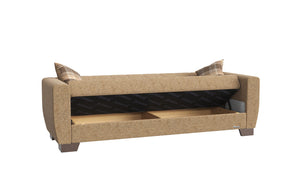 Homeroots 84" Beige Chenille Sleeper Sleeper Sofa And Toss Pillows With Brown Legs   520155