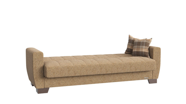 Homeroots 84" Beige Chenille Sleeper Sleeper Sofa And Toss Pillows With Brown Legs   520155