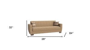 Homeroots 84" Beige Chenille Sleeper Sleeper Sofa And Toss Pillows With Brown Legs   520155