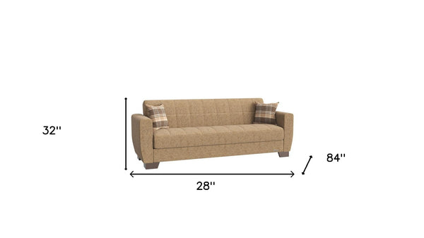 Homeroots 84" Beige Chenille Sleeper Sleeper Sofa And Toss Pillows With Brown Legs   520155