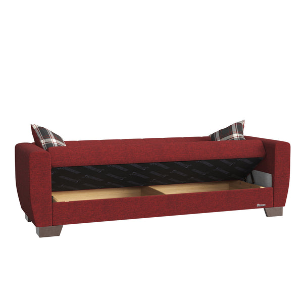 Homeroots 84" Burgundy Chenille Sleeper Sleeper Sofa And Toss Pillows With Brown Legs   520156