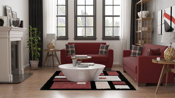 Homeroots 84" Burgundy Chenille Sleeper Sleeper Sofa And Toss Pillows With Brown Legs   520156