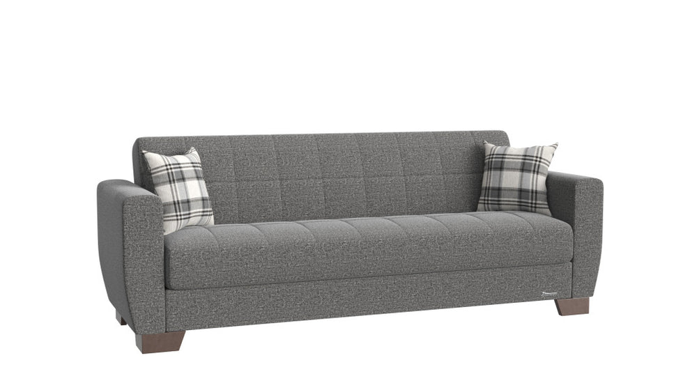 Homeroots 84" Gray Chenille Sleeper Sleeper Sofa And Toss Pillows With Brown Legs   520157