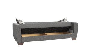 Homeroots 84" Gray Chenille Sleeper Sleeper Sofa And Toss Pillows With Brown Legs   520157