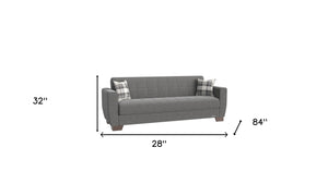 Homeroots 84" Gray Chenille Sleeper Sleeper Sofa And Toss Pillows With Brown Legs   520157