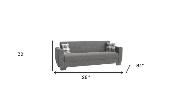 Homeroots 84" Gray Chenille Sleeper Sleeper Sofa And Toss Pillows With Brown Legs   520157