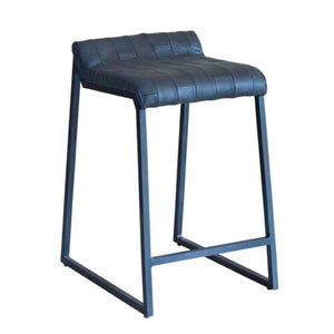 HomeRoots 25" Gray Iron Counter-Height Bar Chair with Genuine Leather Patchwork Seat for Modern Spaces 520158
