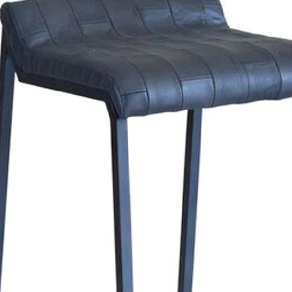 HomeRoots 25" Gray Iron Counter-Height Bar Chair with Genuine Leather Patchwork Seat for Modern Spaces 520158