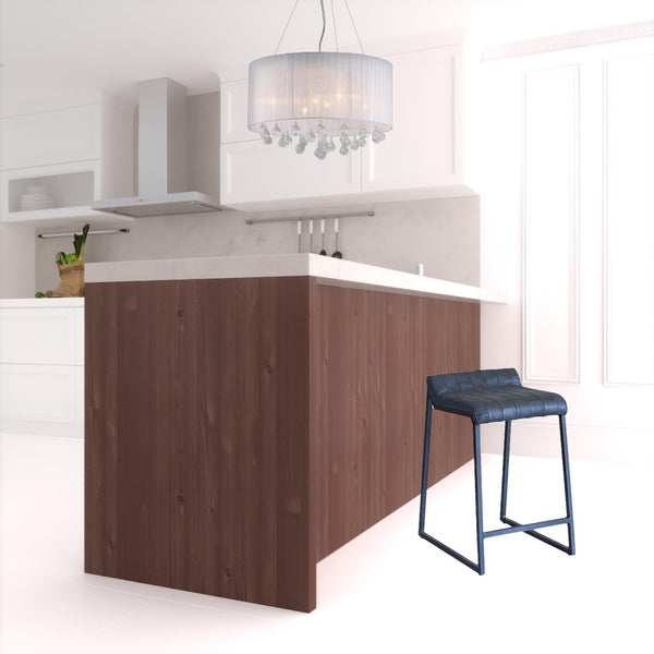 HomeRoots 25" Gray Iron Counter-Height Bar Chair with Genuine Leather Patchwork Seat for Modern Spaces 520158